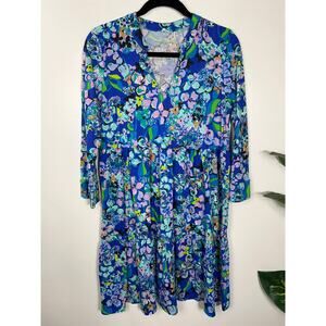 Lilly Pulitzer Women's S 4/6 Long Sleeve Blue Floral Dress Airy Pretty Feminine
